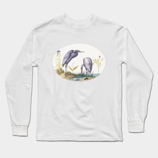 Two Great Egrets with Green Breeding Masks (1575–1580) Long Sleeve T-Shirt